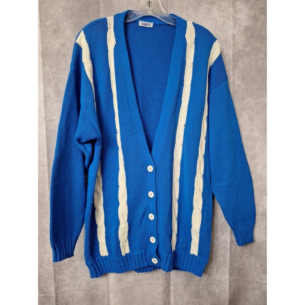 Vintage Tangiers Thick Chunky Knit Fisherman Cardigan Sweater Large ASO‎ Kramer